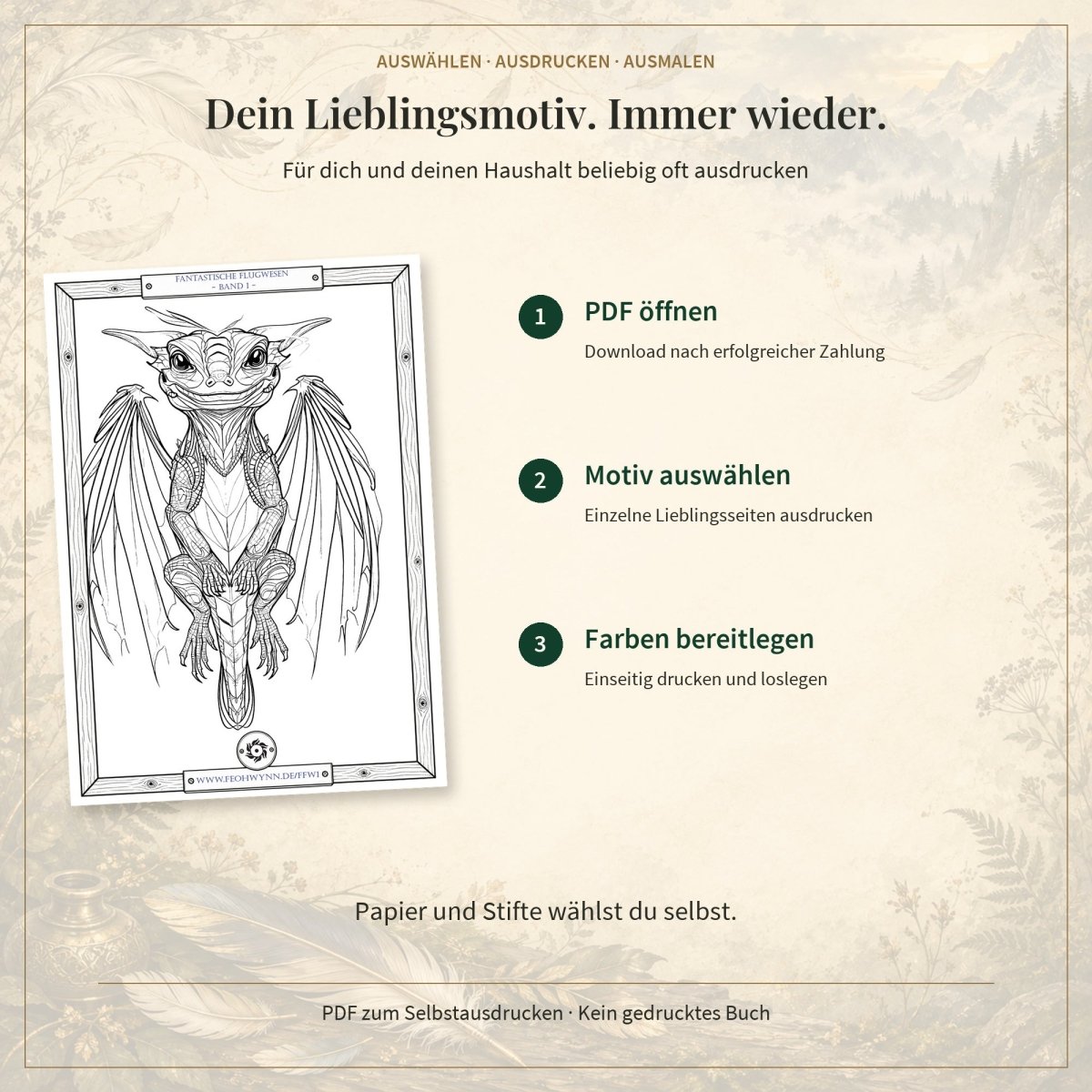 Fantastische Flugwesen - Band 1 - Digitale Version - Feohwynn Onlineshop - Malbuch