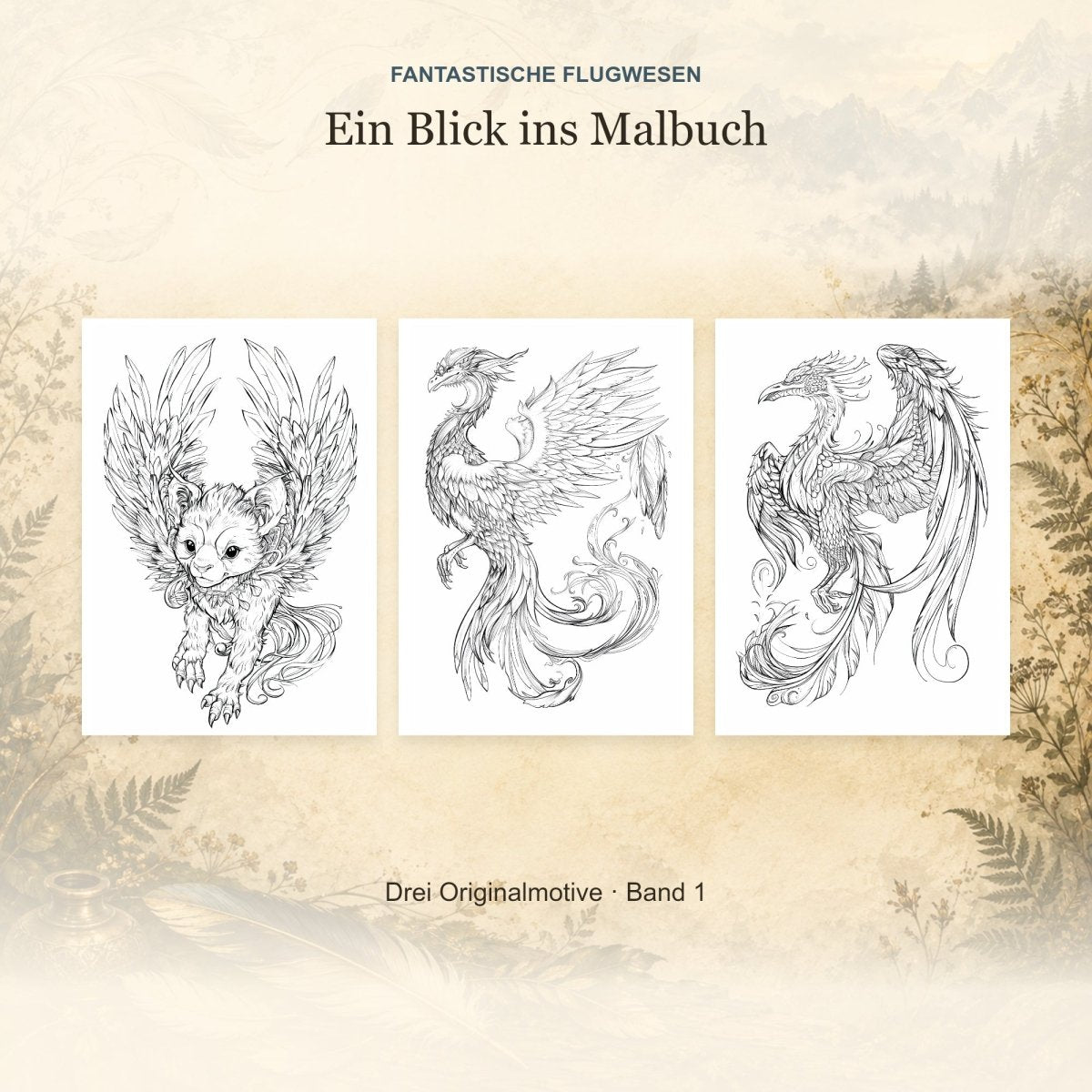 Fantastische Flugwesen – Rechtshänder - Feohwynn Onlineshop - Malbuch