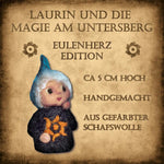 Handgefertigte Eulenherz-Filzfigur aus gefärbter Schafswolle