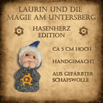 Handgefertigte Hasenherz-Filzfigur aus gefärbter Schafswolle