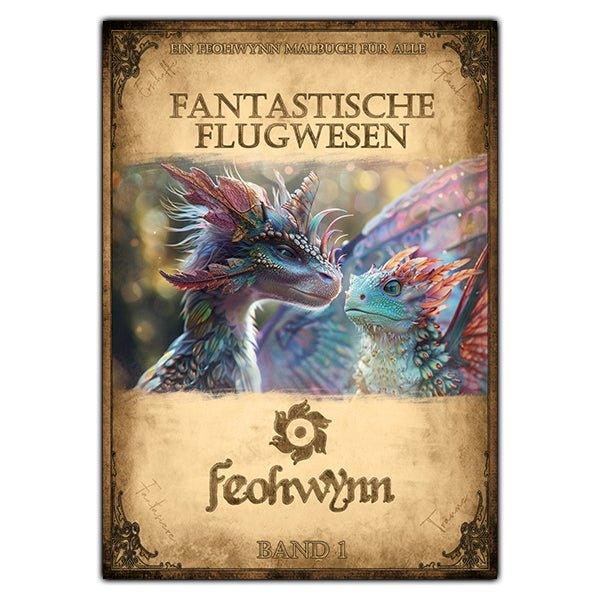 Cover des Malbuchs Fantastische Flugwesen mit farbigem geflügeltem Fabelwesen