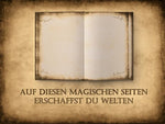 Geöffnetes Malbuch mit freien Seiten für eigene Welten
